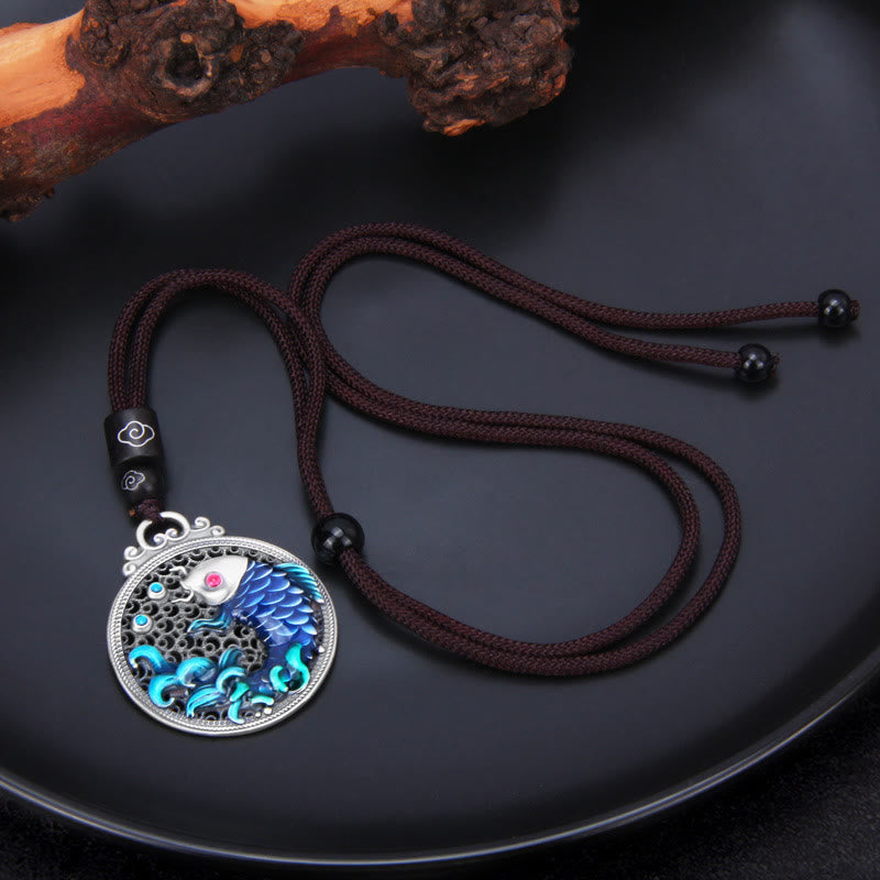 999 Sterling Silver Luck Koi Fish Success Prosperity Necklace