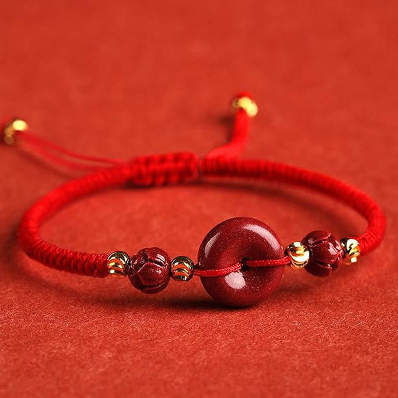Handmade Lotus Cinnabar Peace Buckle Blessing Bracelet