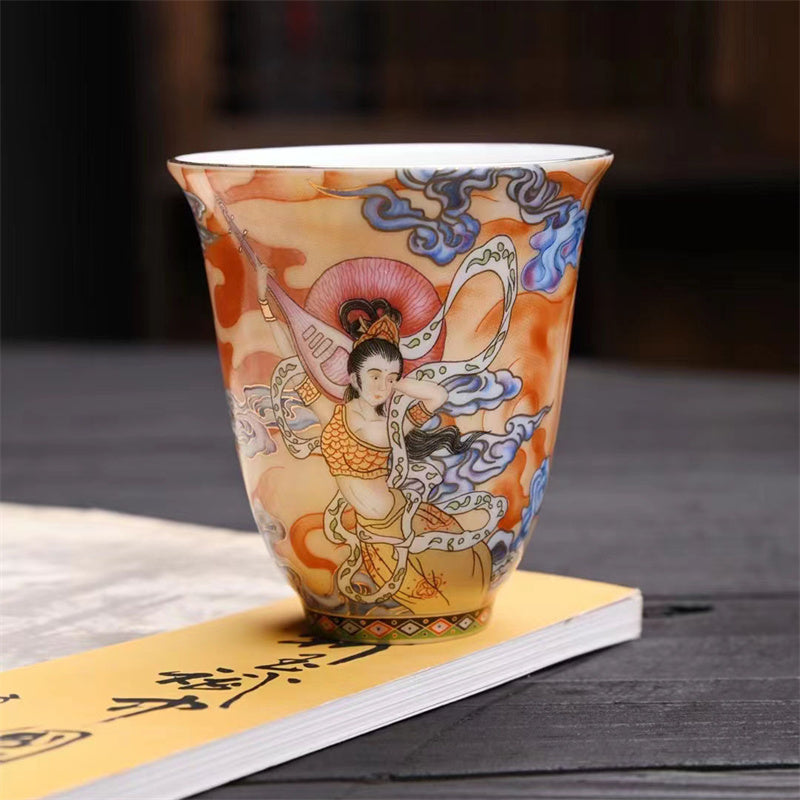 Dunhuang Flying Apsaras Ceramic Tea Cup 100ml Zen Decor