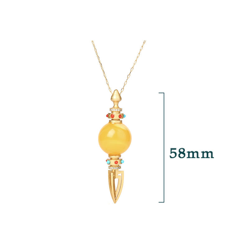 Bernsteinfarbener Vajra-Halskettenanhänger, 24 Karat vergoldet