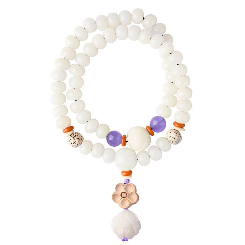 Unisex-Lotusarmband mit weißer Jade, Bodhi-Samen und Segen
