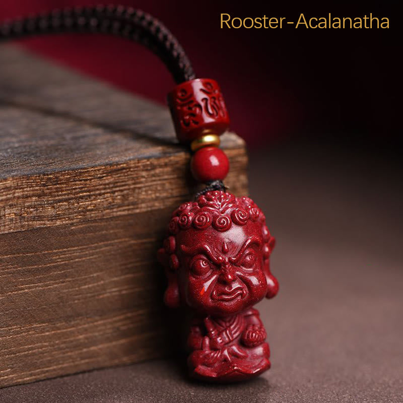 Natural Cinnabar Chinese Zodiac Necklace with Natal Buddha Protection
