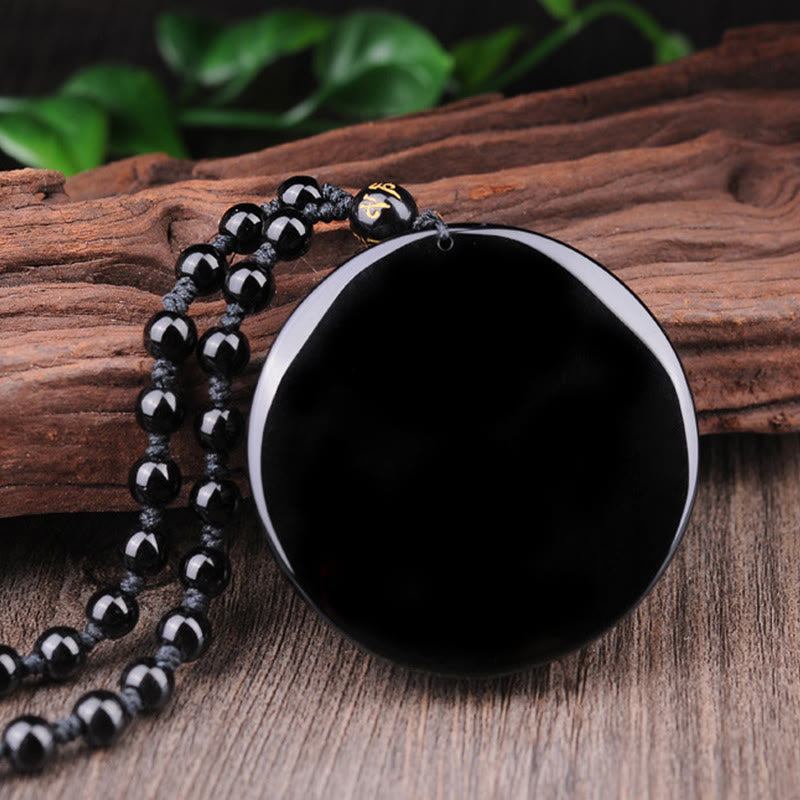 Obsidian Bagua Dragon Phoenix Fulfilment Pendant Necklace