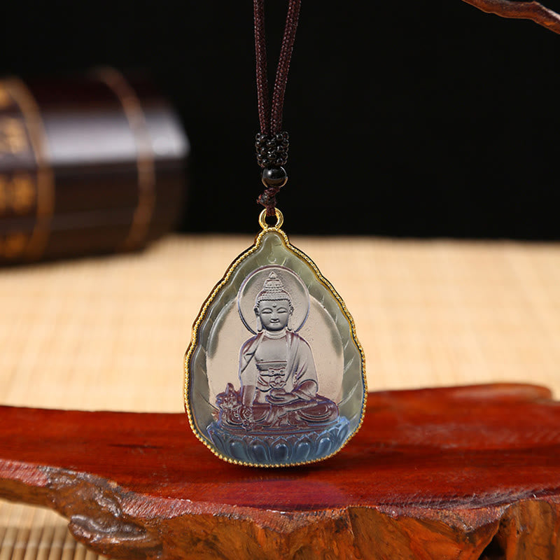 Liuli Crystal Buddha Necklace Pendant for Serenity & Luck