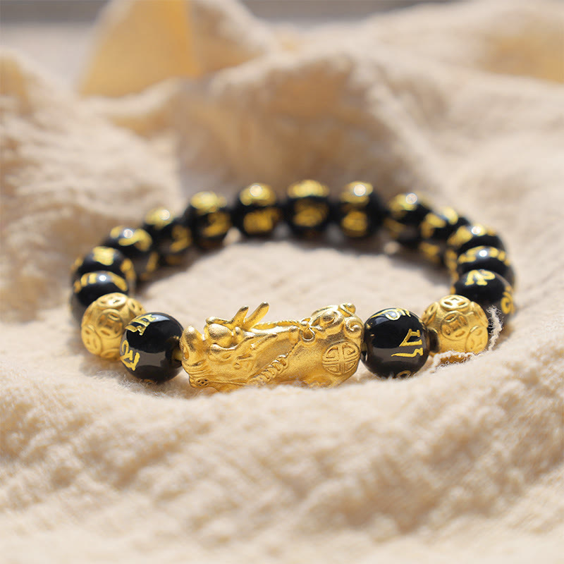 12mm Obsidian PiXiu Wealth Bracelet for Feng Shui Luck