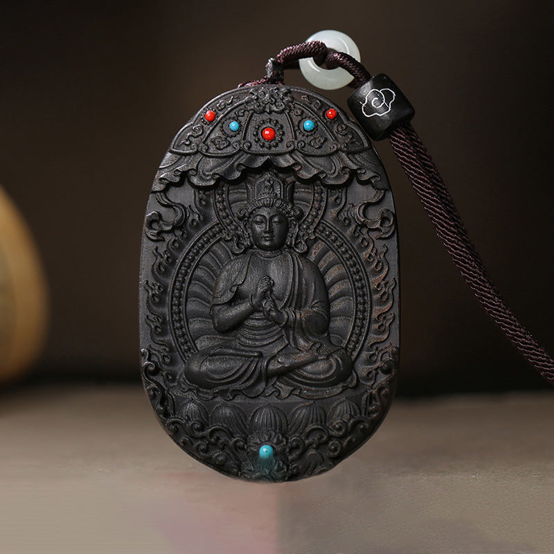 Chinesische Sternzeichen-Adlerholz-Halskette mit Om Mani Padme Hum-Anhänger