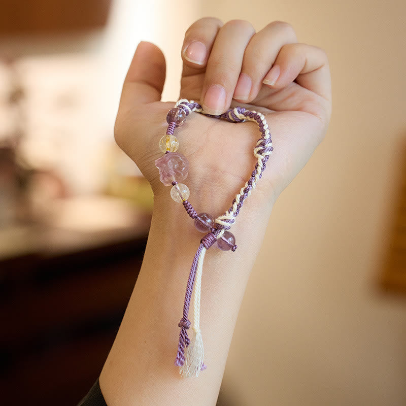 Fluorite Amethyst Protection Rope Bracelet 14-18cm