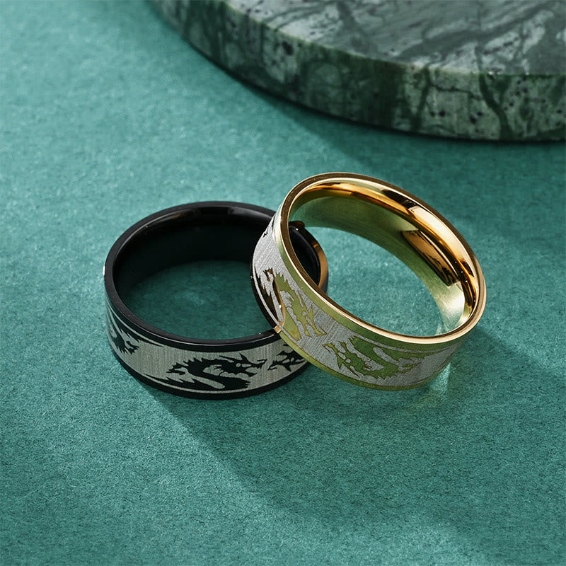 8mm Titanium Steel Dragon Carved Protection Ring