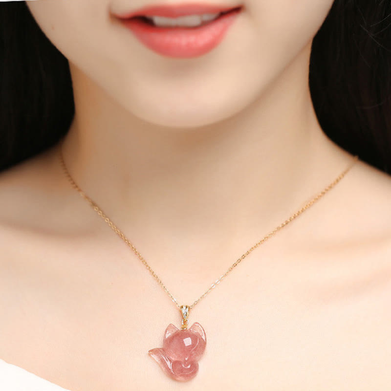 Strawberry Quartz Healing Necklace in 14k Gold Plated Silver