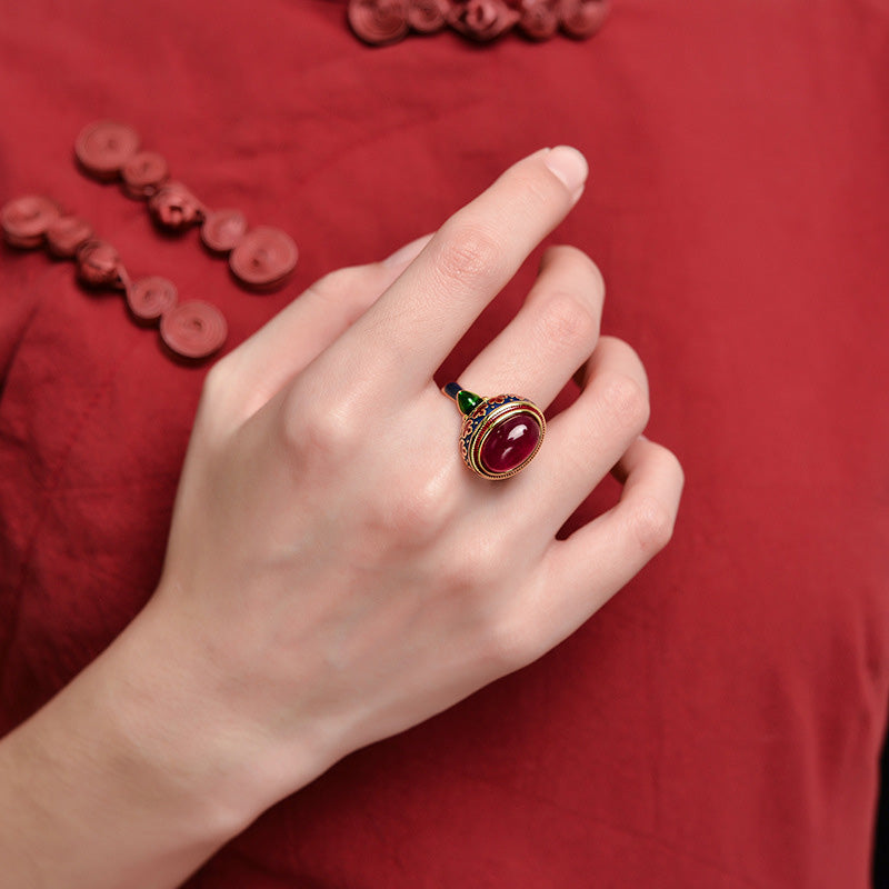 Red Corundum Silver Courage Ring Adjustable Spiritual Jewelry
