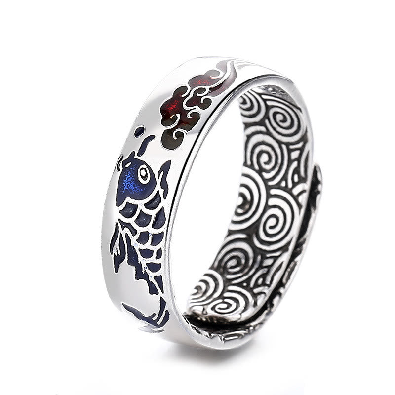 Adjustable Koi Fish Ring with Auspicious Cloud Design for Luck