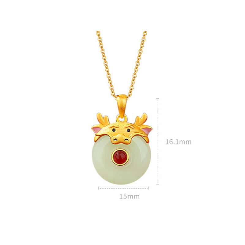 Dragon Zodiac Necklace | Sterling Silver with Hetian Jade & Red Agate