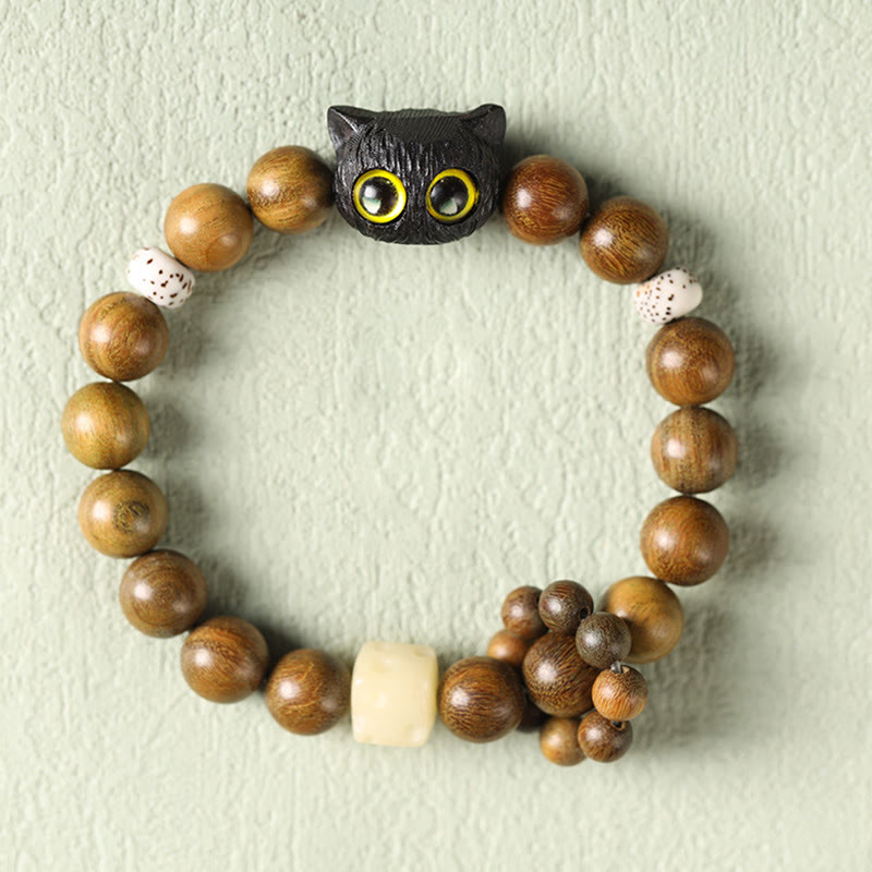 Green Sandalwood Soothing Cat Bracelet 14-17cm Wrist