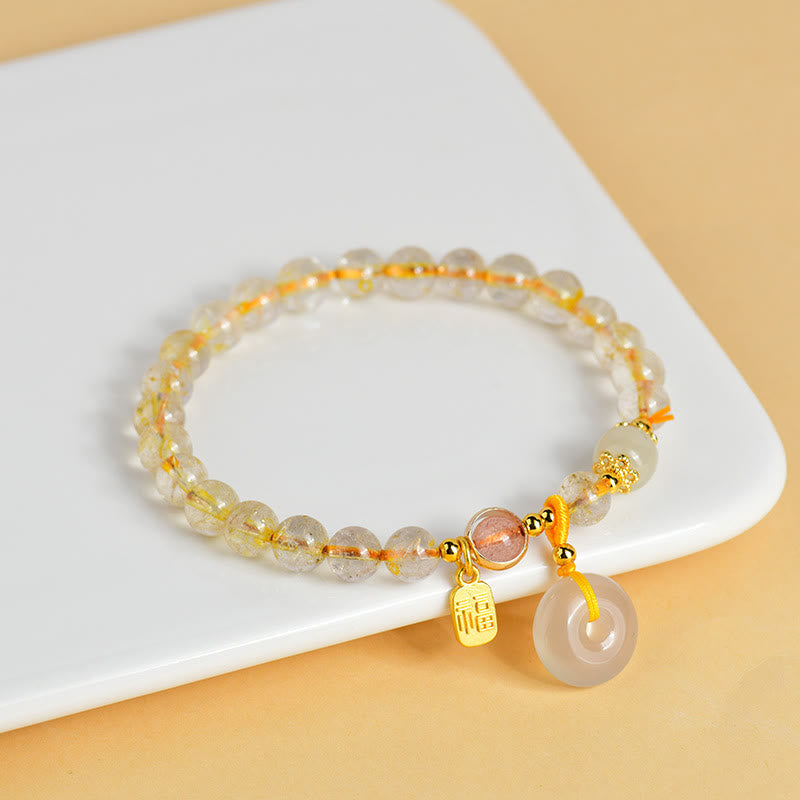 Rutilated Quartz Peace Buckle Wealth Bracelet 14-16cm