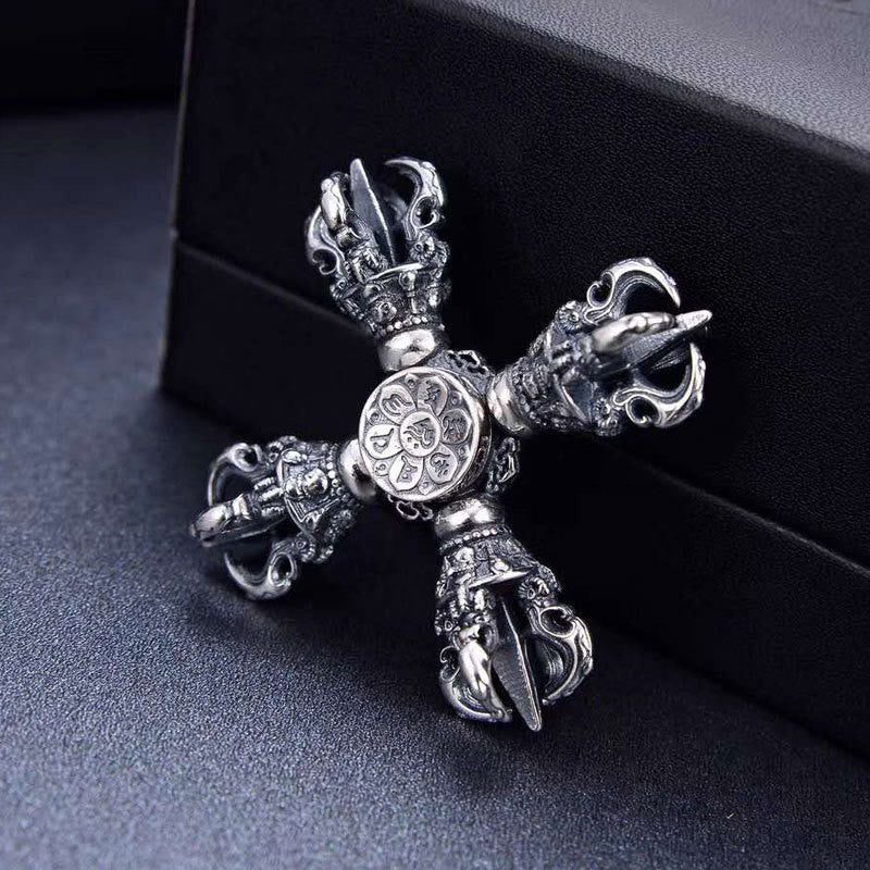 Sterling Silber Doppel Dorje Vajra Anhänger Spirituelle Stärke