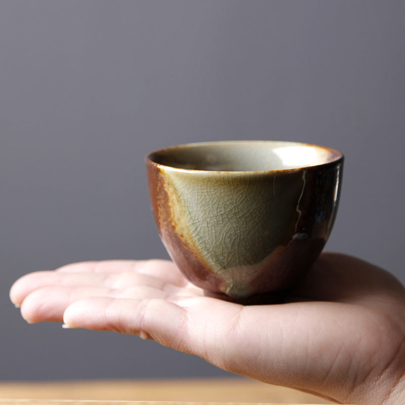 Vintage Brown Beige Kiln Change Ceramic Teacup for Meditation