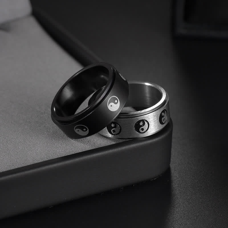 8mm Titanium Steel Yin Yang Balance Rotatable Ring