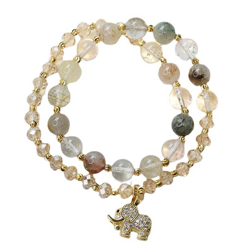 Rose Quartz Elephant Healing Energy Charm Bracelet
