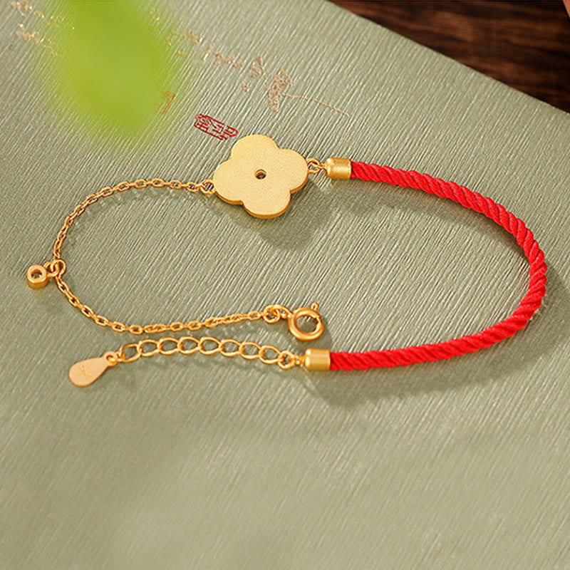 Gold Plated Four Leaf Clover Luck Bracelet with Red String