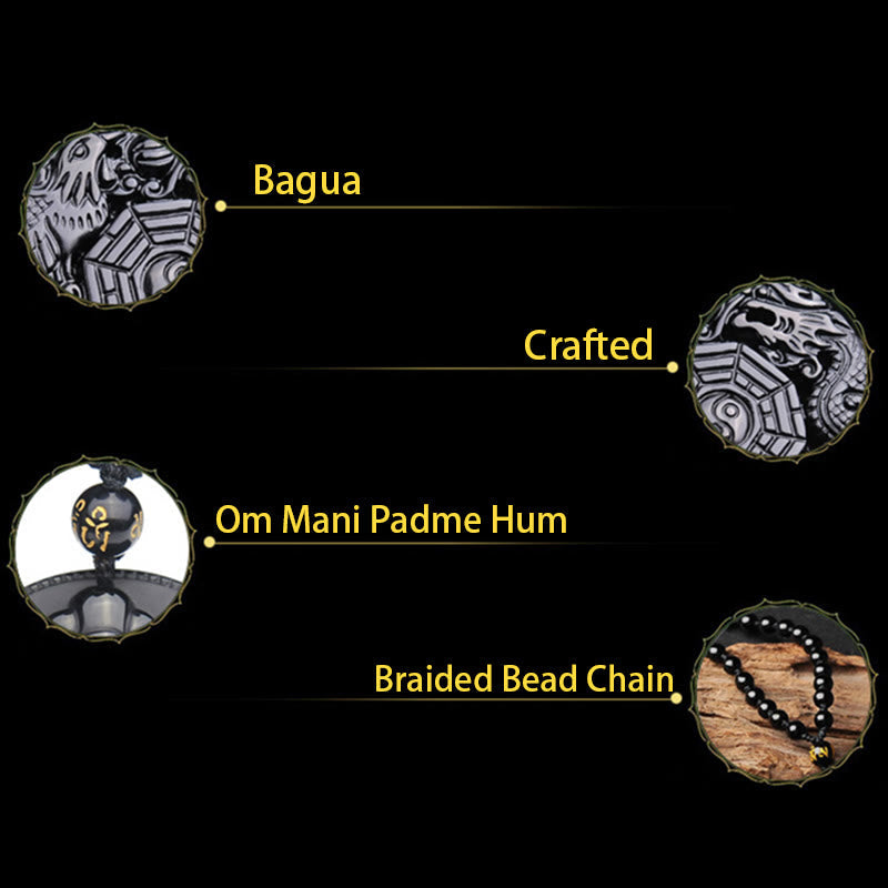 Obsidian Bagua Dragon Phoenix Fulfilment Pendant Necklace
