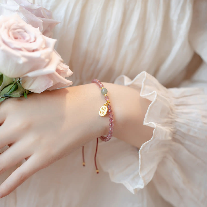 Natural Strawberry Quartz Garnet Jade Lucky Fortune Healing Bracelet