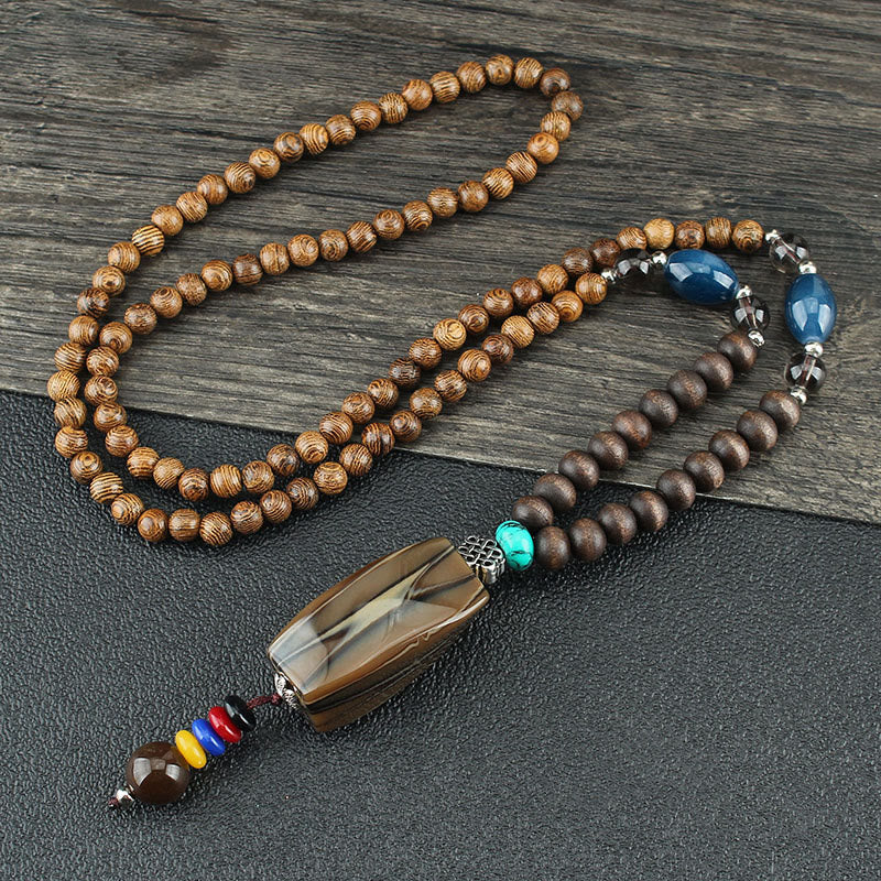 Wenge Wood & Agate Balance Necklace for Peace & Protection