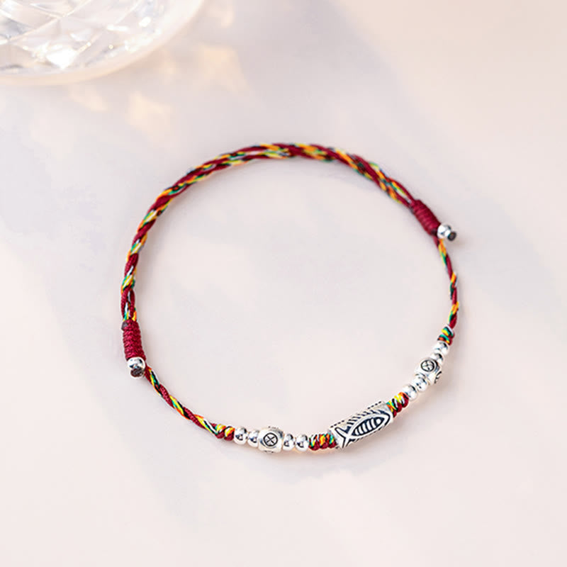 925 Sterling Silver Koi Fish Luck Bracelet with Red String