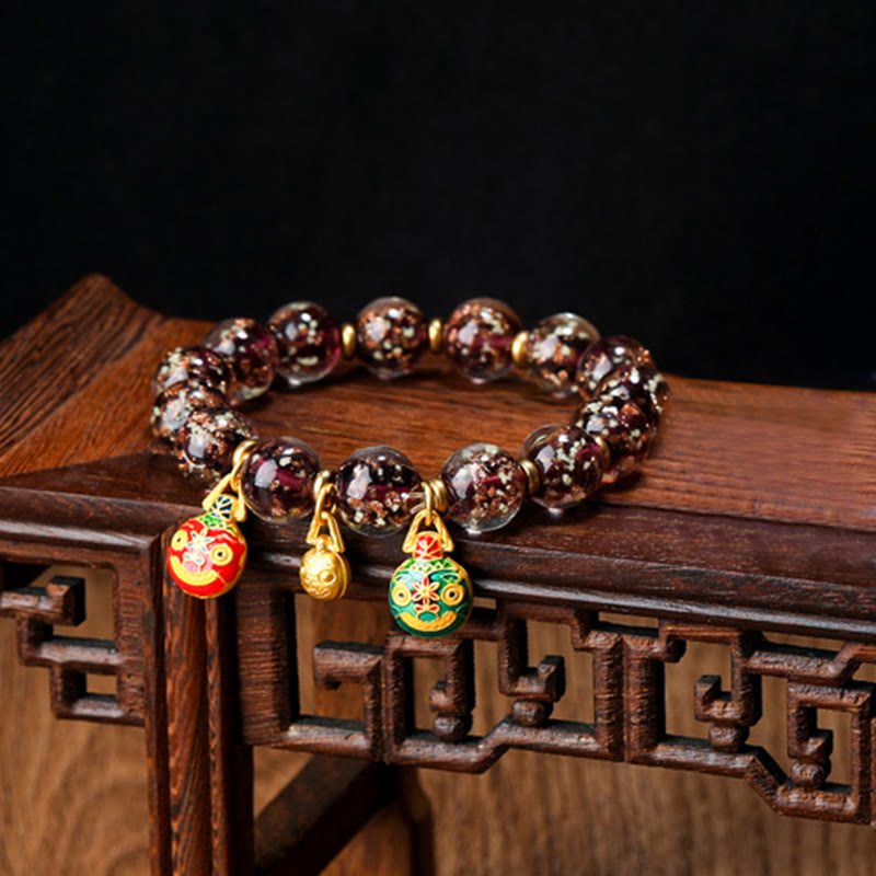 Gold Swallowing Beast Luminous Liuli Glass 12mm Bracelet