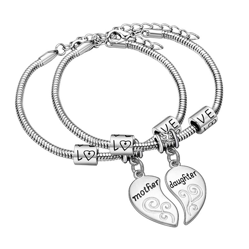 Engraved Heart Mother Daughter Spiritual Bracelets Set