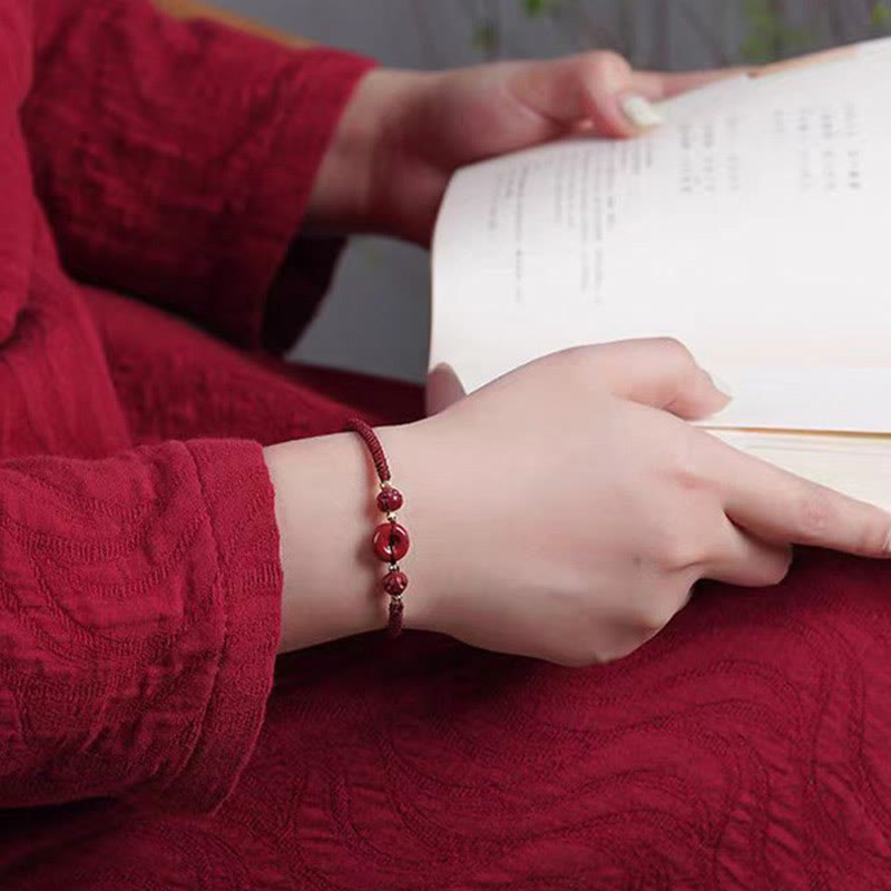 Handmade Cinnabar Peace Buckle Braided Bracelet for Calmness