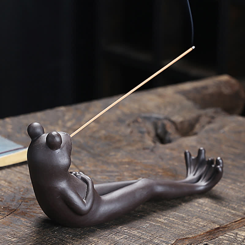 Ceramic Meditation Frog Incense Burner for Spiritual Peace