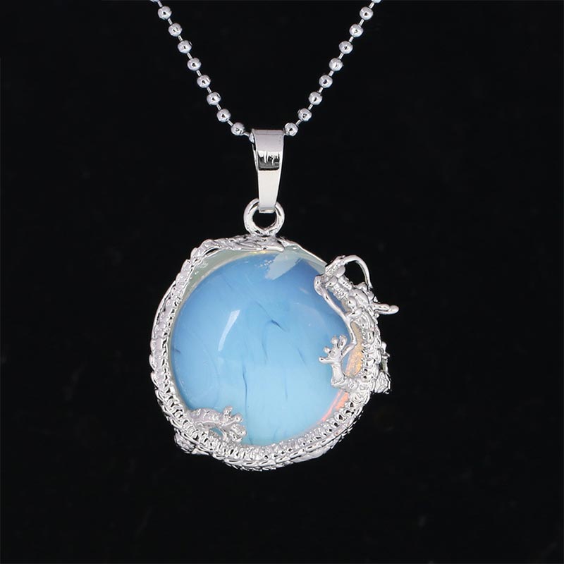 Natural Quartz Crystal Dragon Necklace Healing Energy Pendant