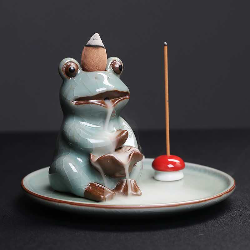 Ceramic Meditation Frog Incense Burner for Serenity