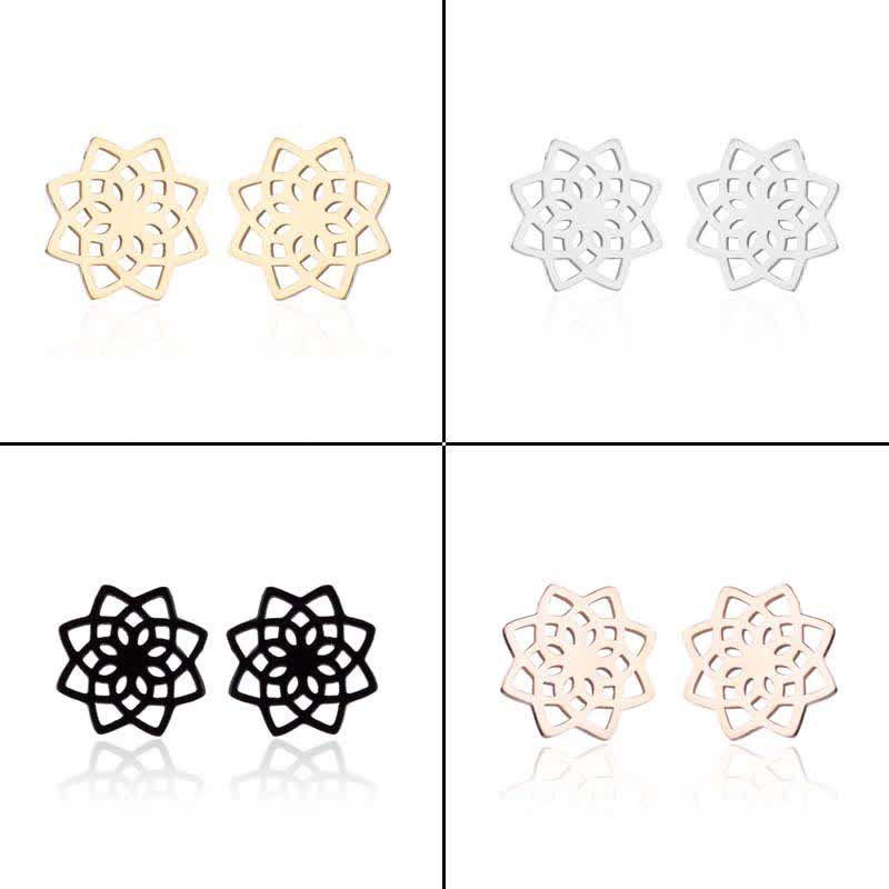 Tibetan Lotus Stud Earrings | New Beginning Symbol | Silver