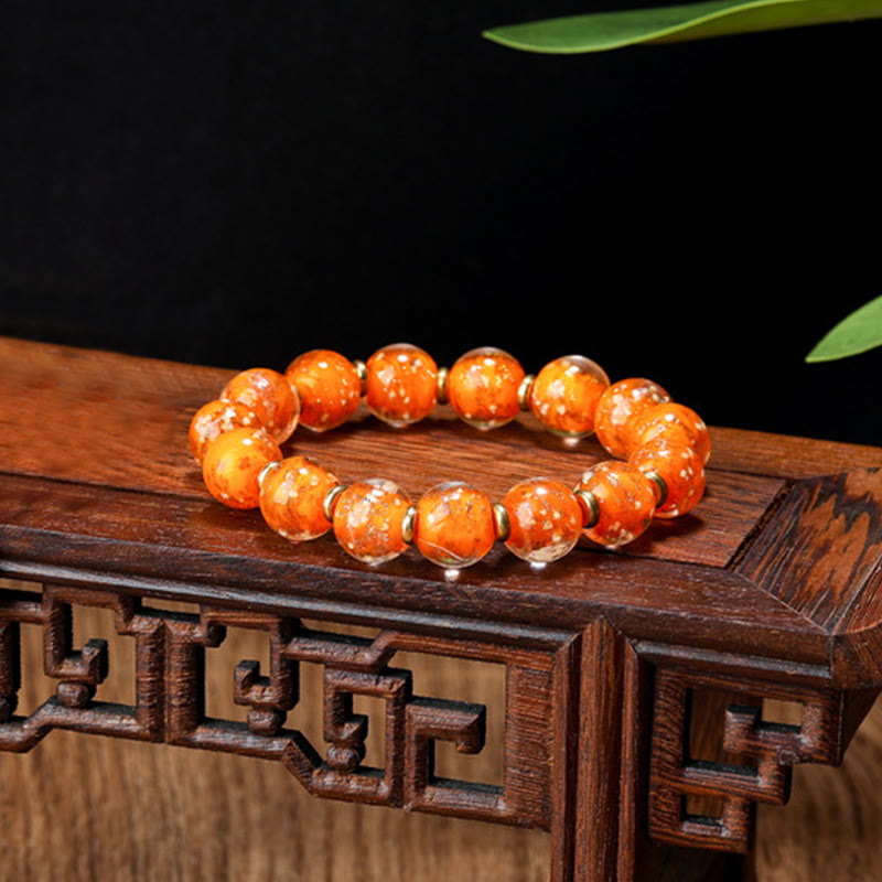 Gold Swallowing Beast Luminous Liuli Glass 12mm Bracelet
