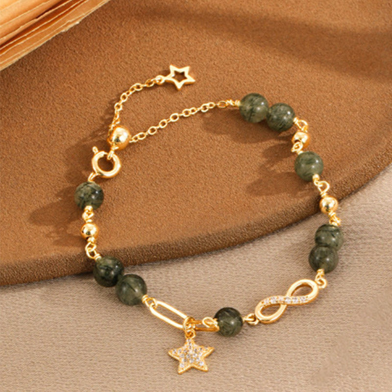 14K Gold Green Rutilated Quartz Spiritual Protection Bracelet