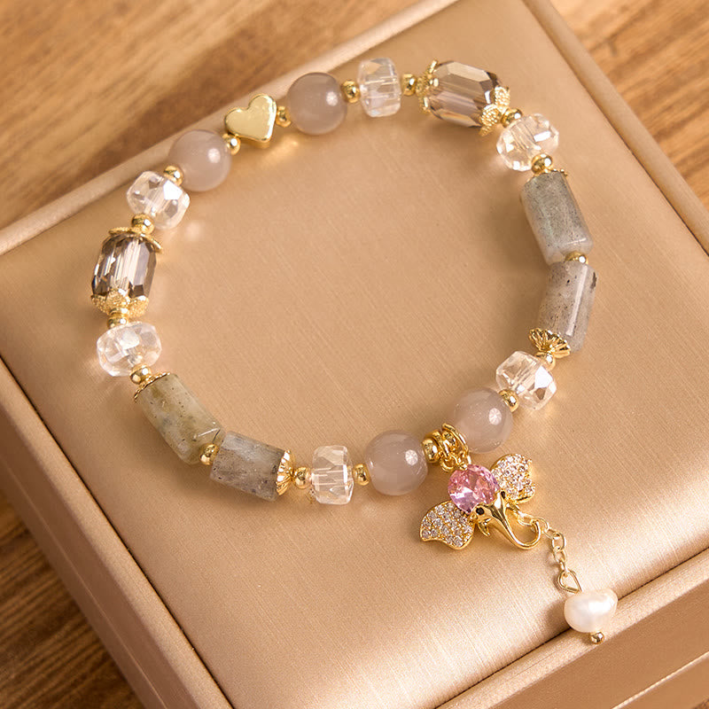 Amethyst Green Aventurine Elephant Charm Bracelet