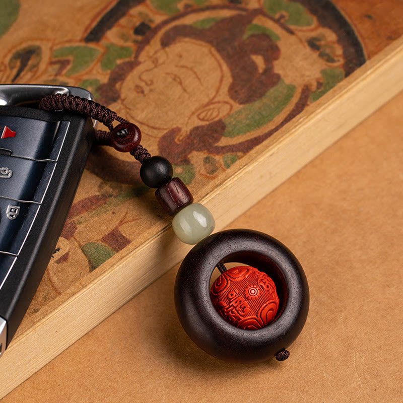 Small Leaf Red Sandalwood Om Mani Padme Hum Protection Key Chain