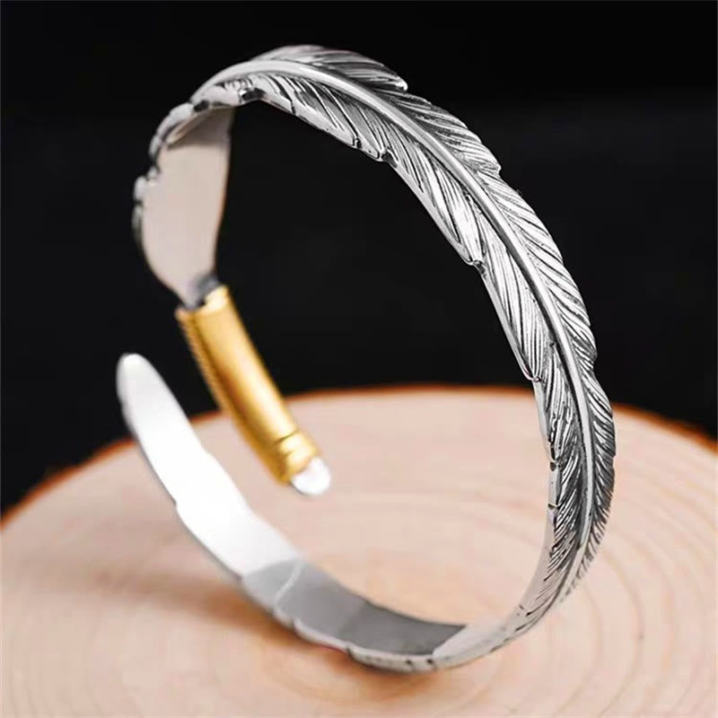 Copper Spiritual Luck Cuff Bracelet with Feather Pattern