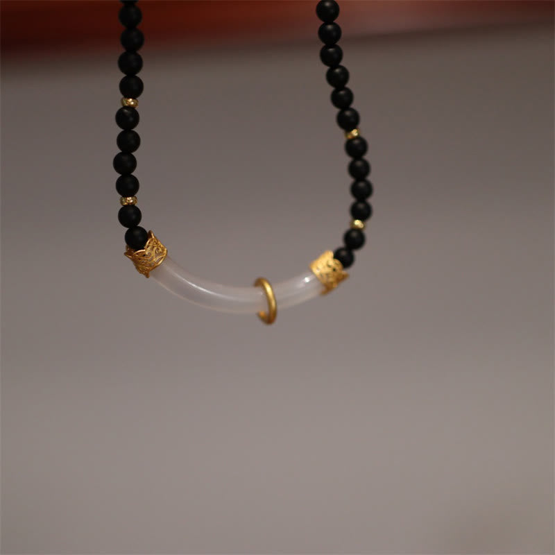 Sterling Silber Schwarzer Onyx Chalcedon Schutz Halskette