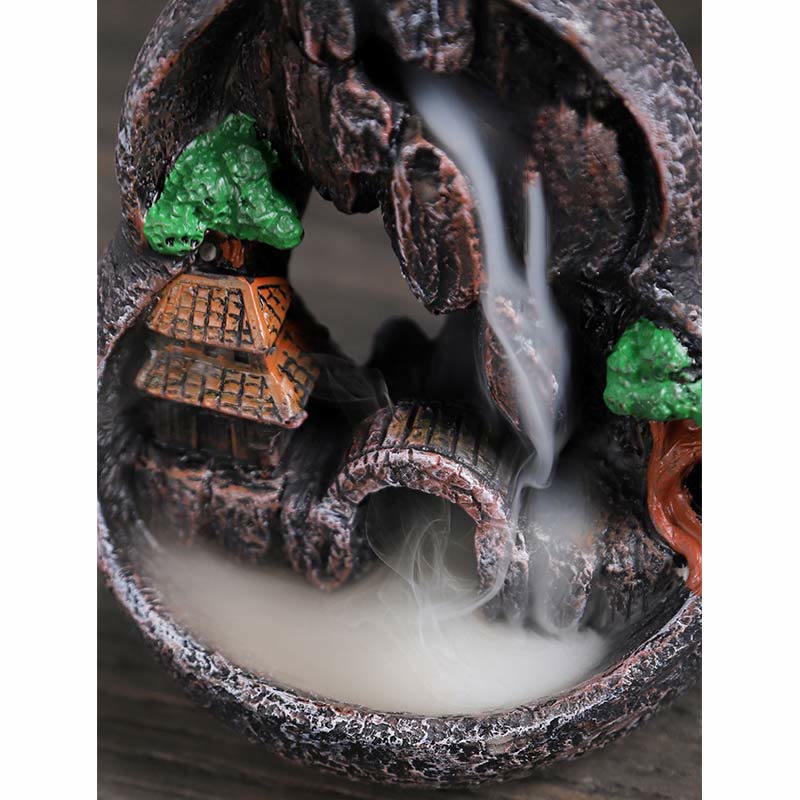 Resin Buddha Incense Burner with Mountain Bridges Pattern