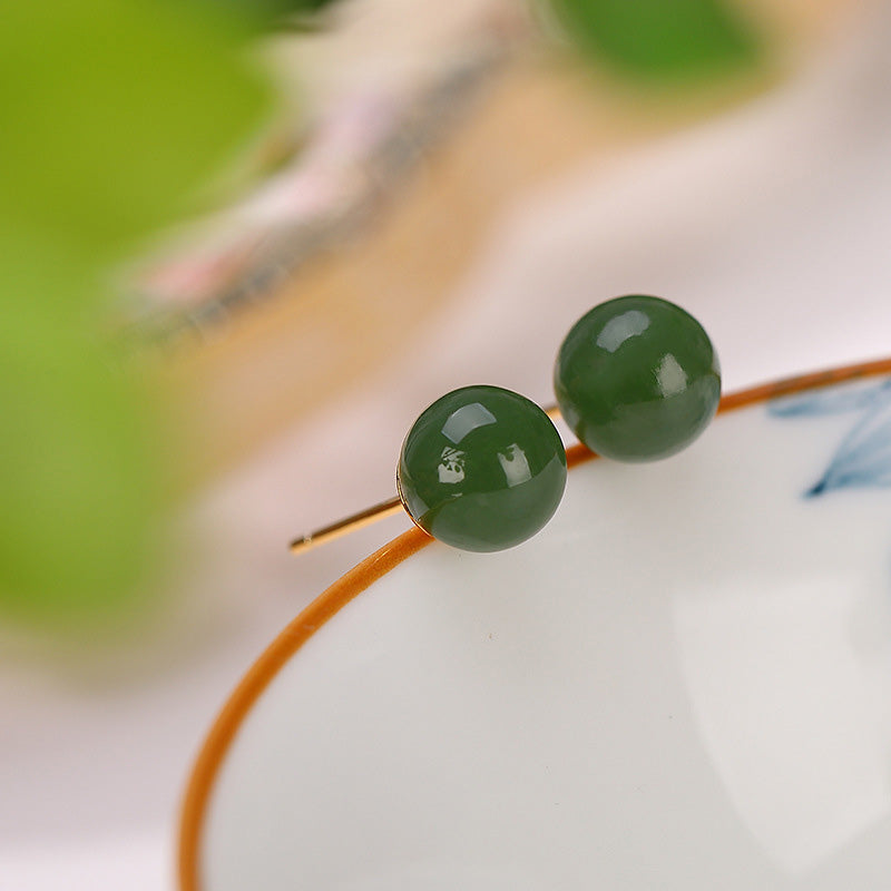 8mm Cyan Jade Sterling Silver Healing Stud Earrings