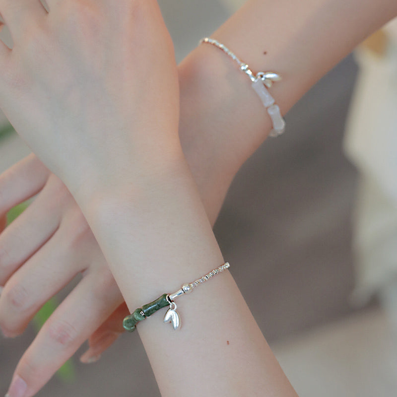 Sterling Silver Peridot Bamboo Spiritual Bracelet for Luck