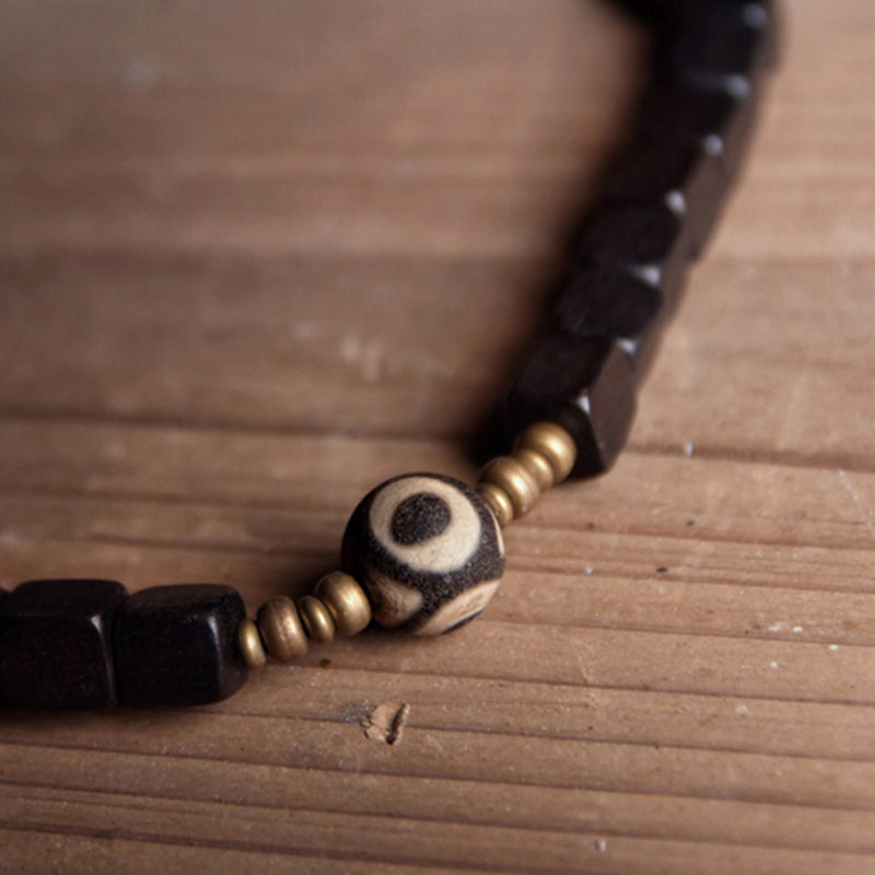 Ebony Wood Spiritual Peace Bracelet with Dzi Beads & Copper