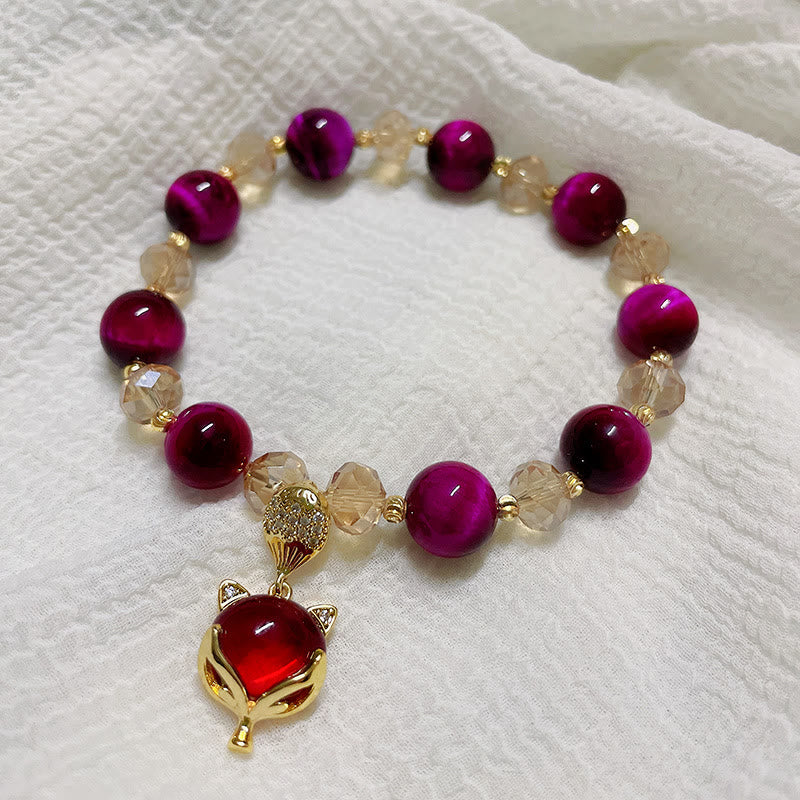 Red Tiger Eye Protection Bracelet with Pixiu and Fox Charms