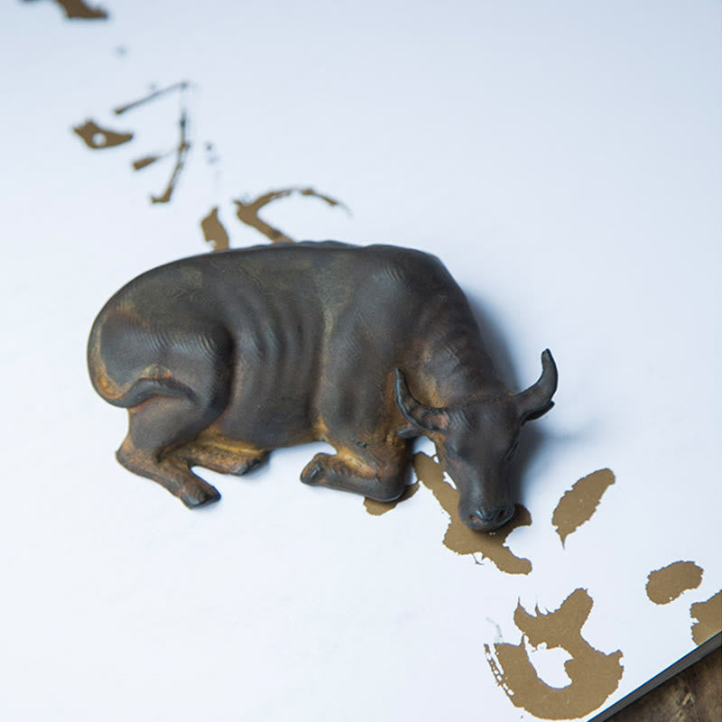 4 Zoll Wasserbüffel Statue Eisenpulver Harz | Feng Shui Dekor