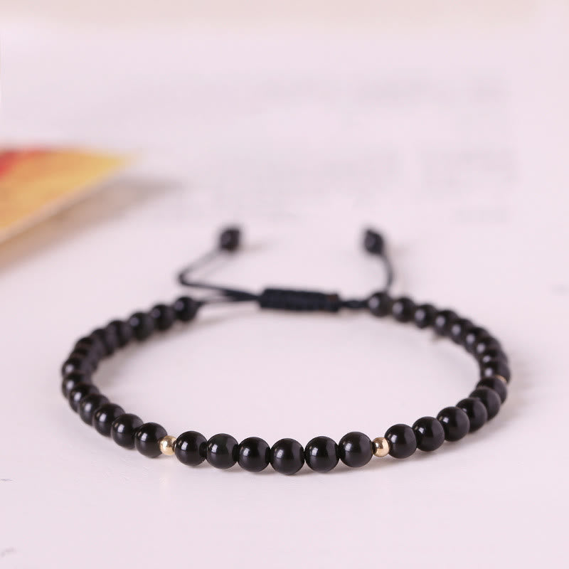 4 mm schwarzes Obsidian-Schutzseilarmband