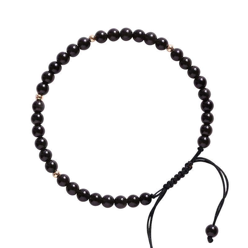 4 mm schwarzes Obsidian-Schutzseilarmband
