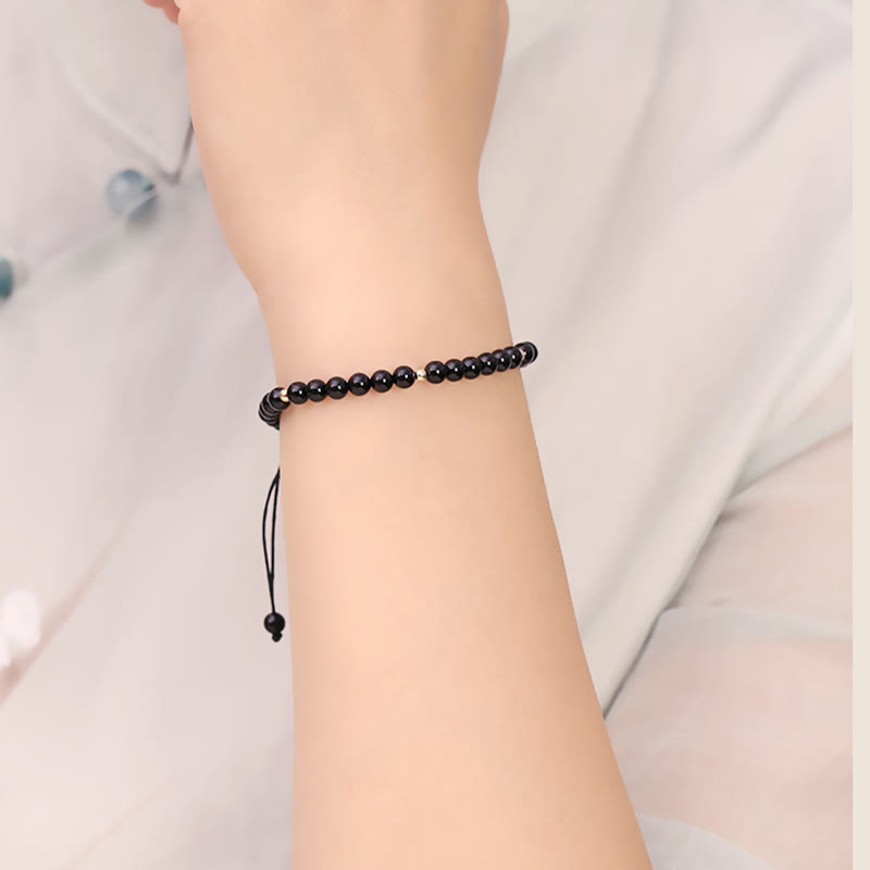 4 mm schwarzes Obsidian-Schutzseilarmband
