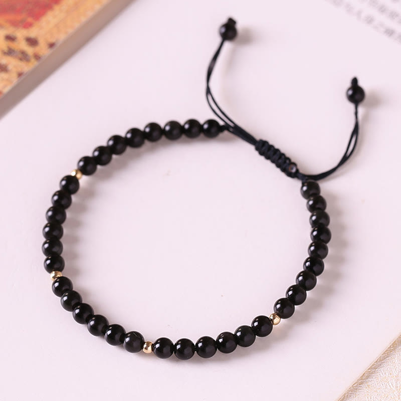 4 mm schwarzes Obsidian-Schutzseilarmband